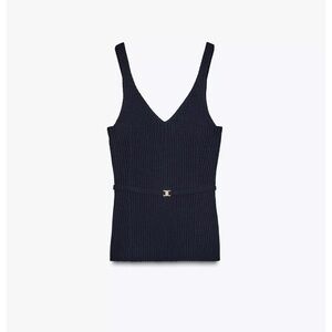 NWT ZARA Elegant Navy Ribbed Knit Top